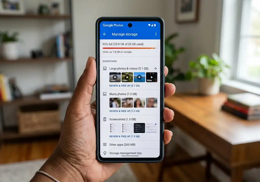Google Photos storage cleanup screen on Android phone