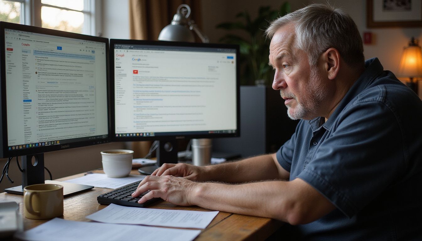 A focused middle-aged person hovers their finger over a delete key.