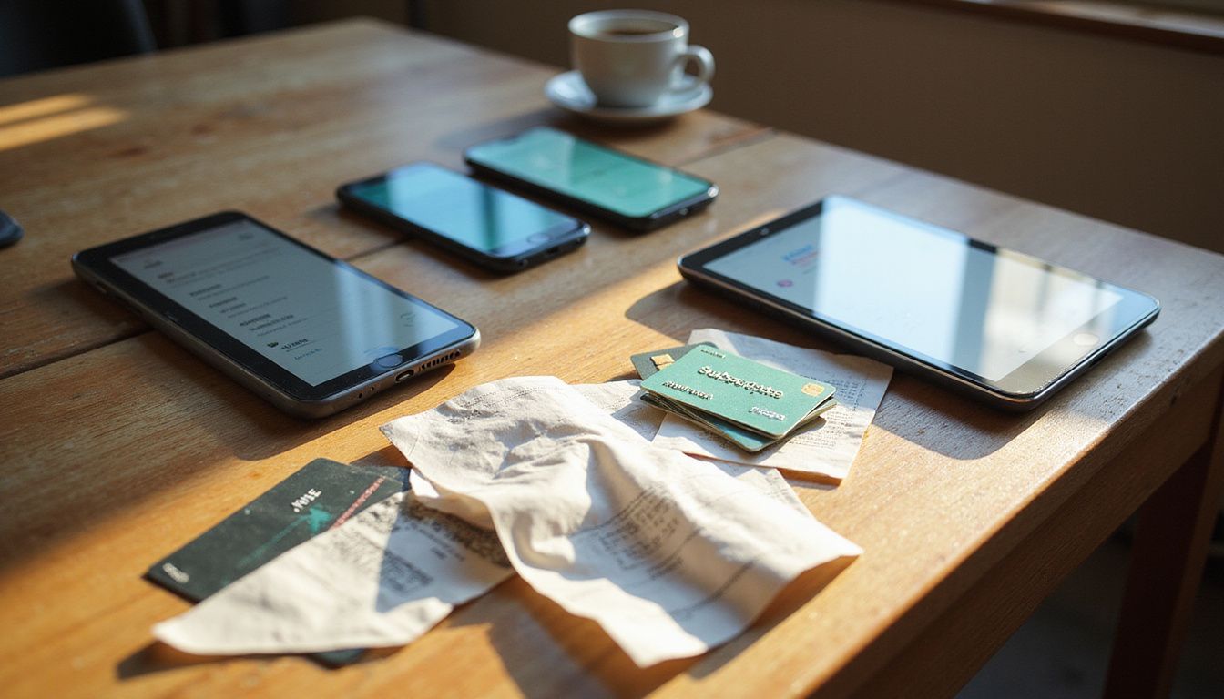A cluttered desk showcases tools for financial management and budgeting.